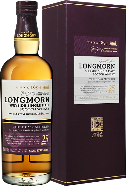Longmorn Speyside Triple Cask Matured Single Malt Scotch Whisky 25 Y.O. (gift box), 0.7 л